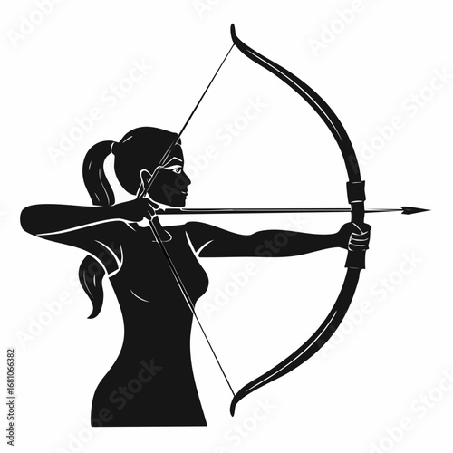 One archer aiming a bow black silhouette vector with white background