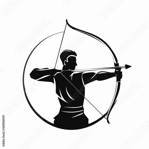 One archer aiming a bow black silhouette vector with white background