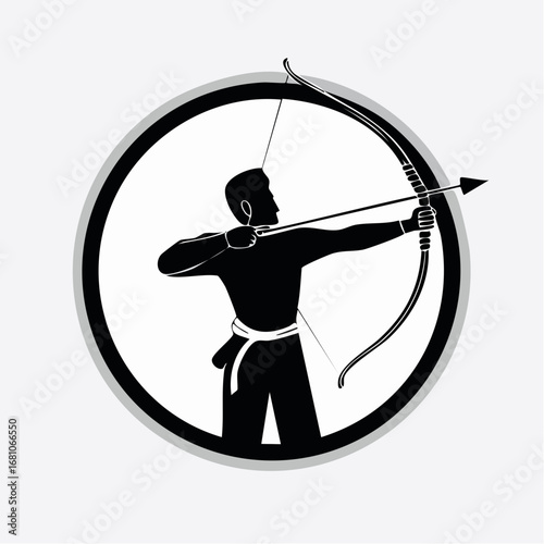One archer aiming a bow black silhouette vector with white background