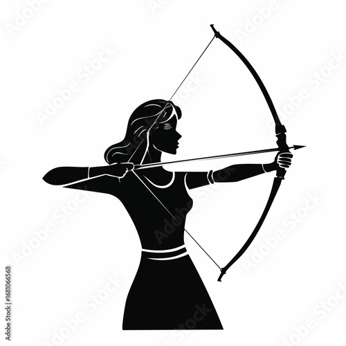 One archer aiming a bow black silhouette vector with white background