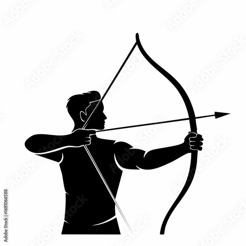One archer aiming a bow black silhouette vector with white background