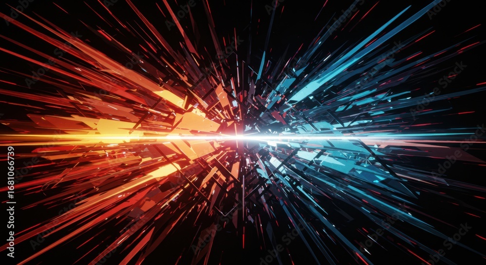 Fototapeta premium Abstract Digital Explosion with Glowing Red and Blue Rays