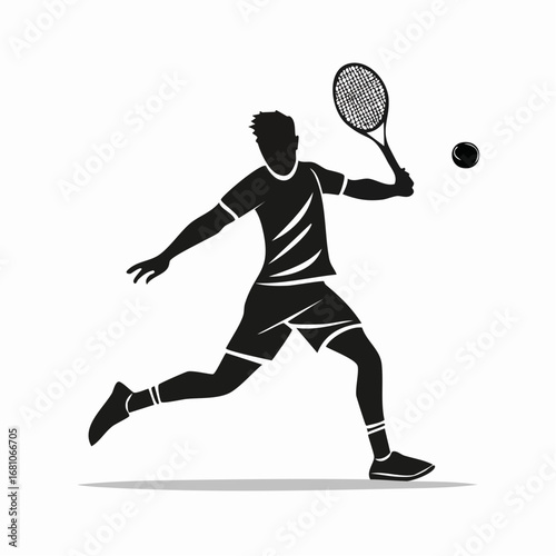 One tennis player hitting a serve black silhouette vector with white background