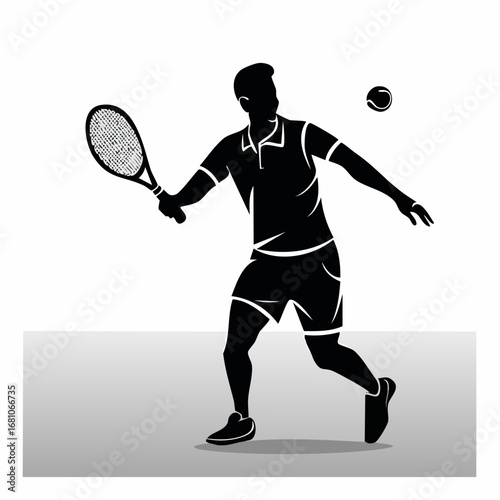 One tennis player hitting a serve black silhouette vector with white background