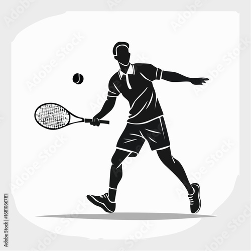 One tennis player hitting a serve black silhouette vector with white background
