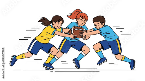 Youth Rugby Play: A vibrant illustration shows youthful players engaged in a thrilling rugby match, showcasing dynamic action and the spirit of the sport.