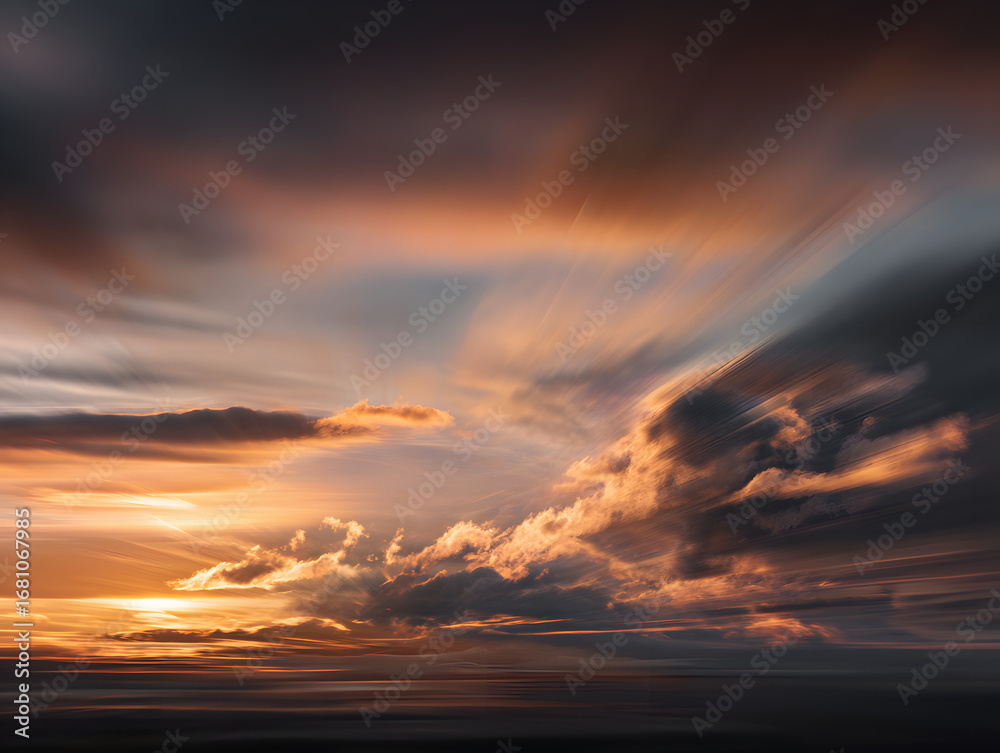 Fototapeta premium Dramatic Cloudscape with Golden Sunlight during Sunset or Sunrise