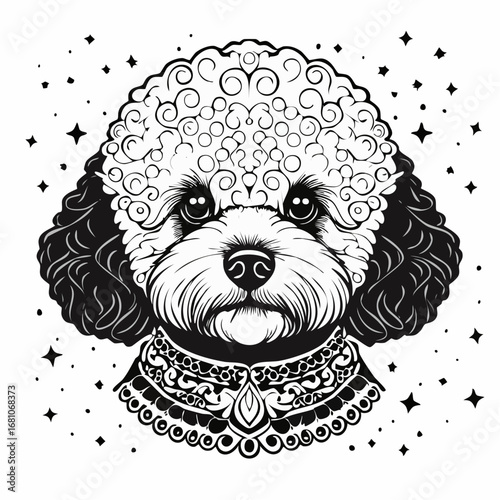 bichon frise dog black silhouette vector with white background