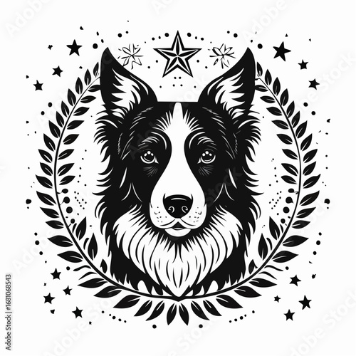 border collie dog black silhouette vector with white background