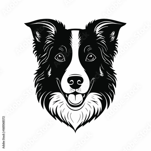 border collie dog black silhouette vector with white background