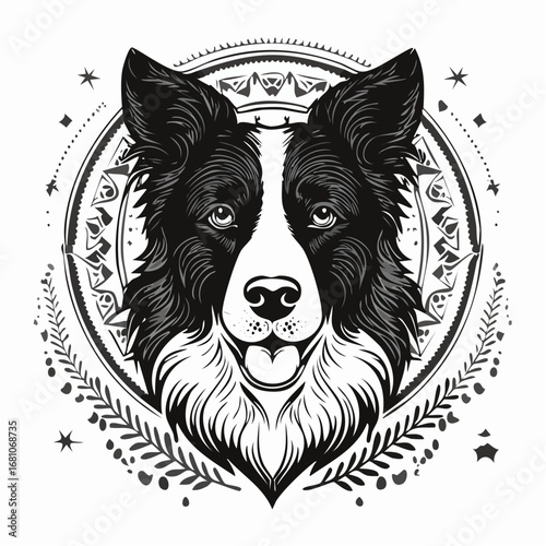 border collie dog black silhouette vector with white background