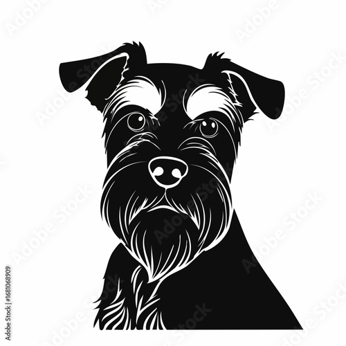 miniature schnauzer dog black silhouette vector with white background