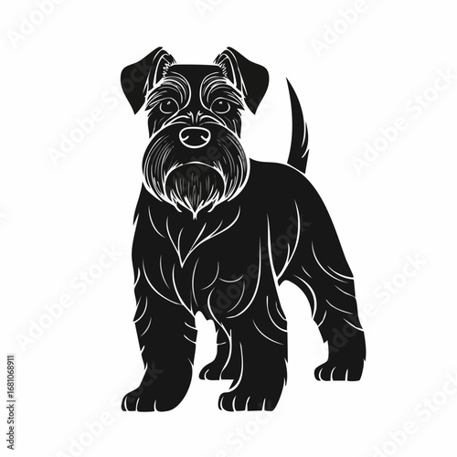 miniature schnauzer dog black silhouette vector with white background