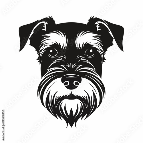 miniature schnauzer dog black silhouette vector with white background
