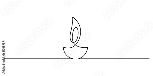 One continuous line drawing of candle Diwali isolated on white background. Hand drawn continuous single line. Vector illustration