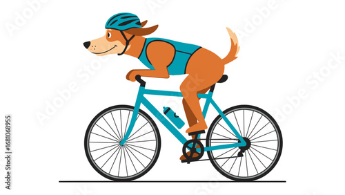 Cyclist Canine: An animated dog with a cheerful expression confidently pedals a bicycle, embodying the spirit of outdoor adventure and athletic pursuit.