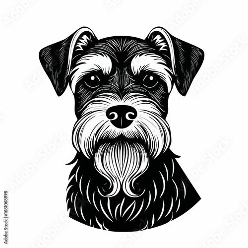 miniature schnauzer dog black silhouette vector with white background