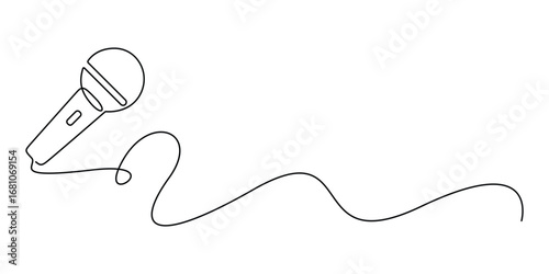 Microphone continuous single line drawing. One line drawing microphone icon. Isolated on white background minimalist vector illustration