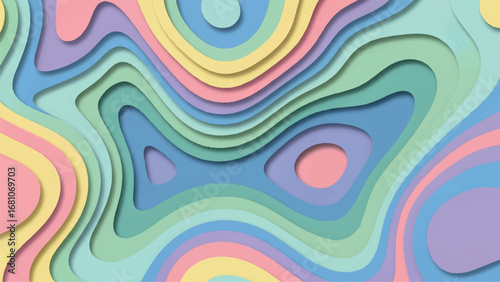 Abstract colorful wavy background with paper cut effect and soft pastel color palette, modern design