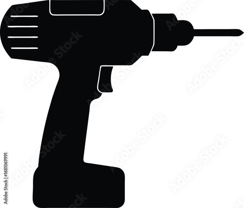 Industrial drill machine tool silhouette isolated on a clean white background