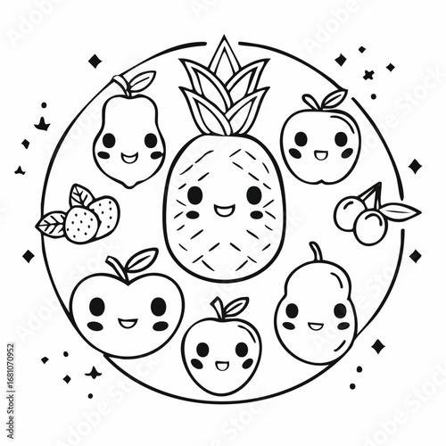 Fruits with face Color Vector Illustration Bundle For kids, Kids Book, Kids Animation.