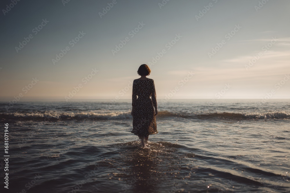 Fototapeta premium a woman s rear as she approaches the ocean
