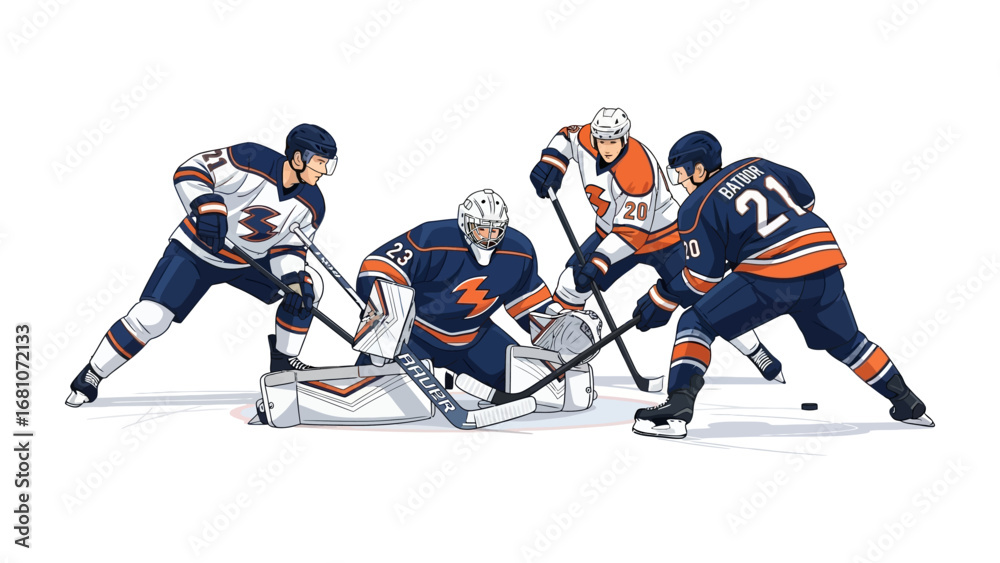 Obraz premium Hockey Match: The image shows a detailed illustration depicting an exciting moment during a hockey game.