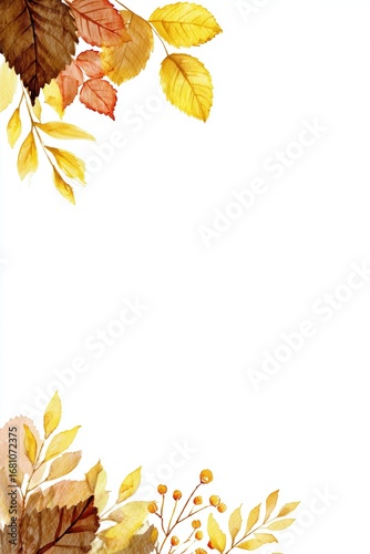Autumn Watercolor Leaf Border: Decorative Element for Thanksgiving and Autumn Themes