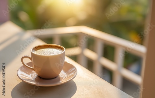 Coffee Cup in Morning Light: Element for Balcony Leisure and Morning Time