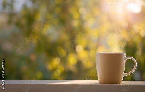 Hot Drink Cup in Morning Light: Decorative Element for Peaceful Morning and Natural Atmosphere