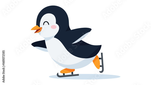 Animated Penguin on Skates: A charming animated penguin glides gracefully on ice skates, showcasing playful movement and joyful expression. 