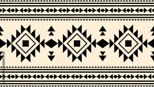 Ethnic pattern, Aztec native seamless pattern, Native American fabric, geometric pattern, black and white design, design for print, textile, background, vector.