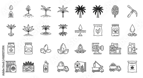 Hand Drawn Icons for Date Farming and Industry.