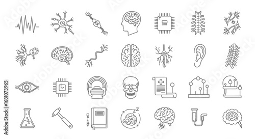 Neuroscience and Biotechnology Thin Line Icon Set.