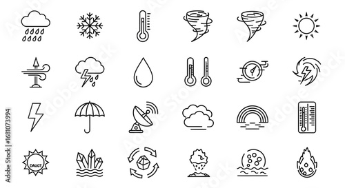 Hand Drawn Weather and Meteorology Doodle Icon Set.