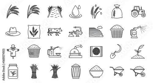 Hand Drawn Agriculture and Farming Doodle Icon Set.