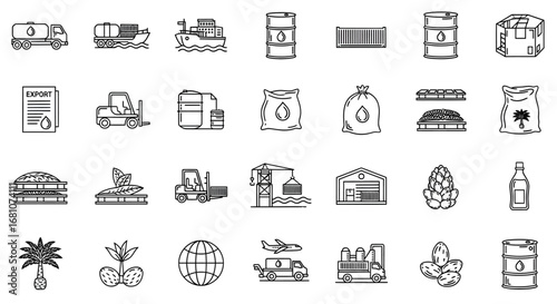 Hand Drawn Commodity Trading and Logistics Icon Set.