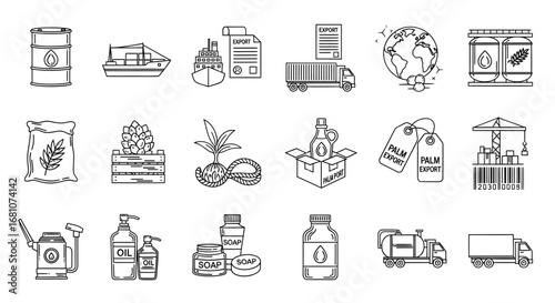 Natural Product Supply Chain Hand Drawn Icon Set.