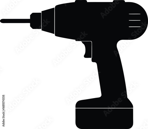 Clean silhouette of a mechanical drill machine tool on a white background