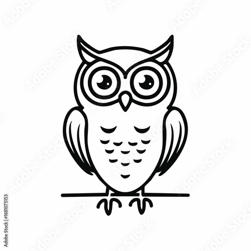 owl bird simple black line art image, Black bold outline vector icon, Bird vector illustration