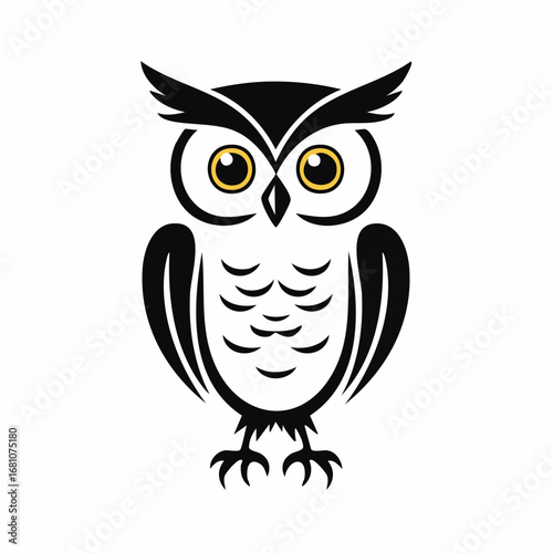 owl bird simple black line art image, Black bold outline vector icon, Bird vector illustration