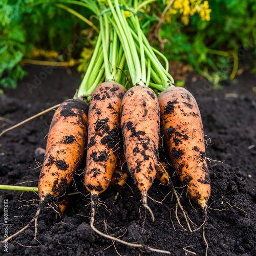 Fresh carrots in the earth