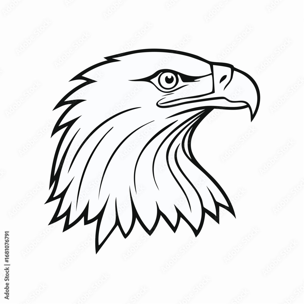Obraz premium Eagle bird simple black line art image, Black bold outline vector icon, Bird vector illustration