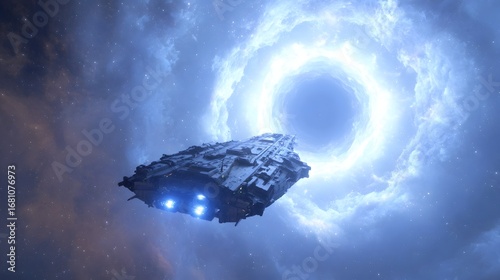 Spaceship portal travel interstellar space exploration science fiction concept art digital painting hd image