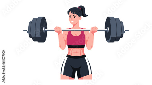 Woman lifting barbell: A strong woman is lifting barbell in the fitness center, demonstrating dedication to health and fitness and achieving personal growth. 