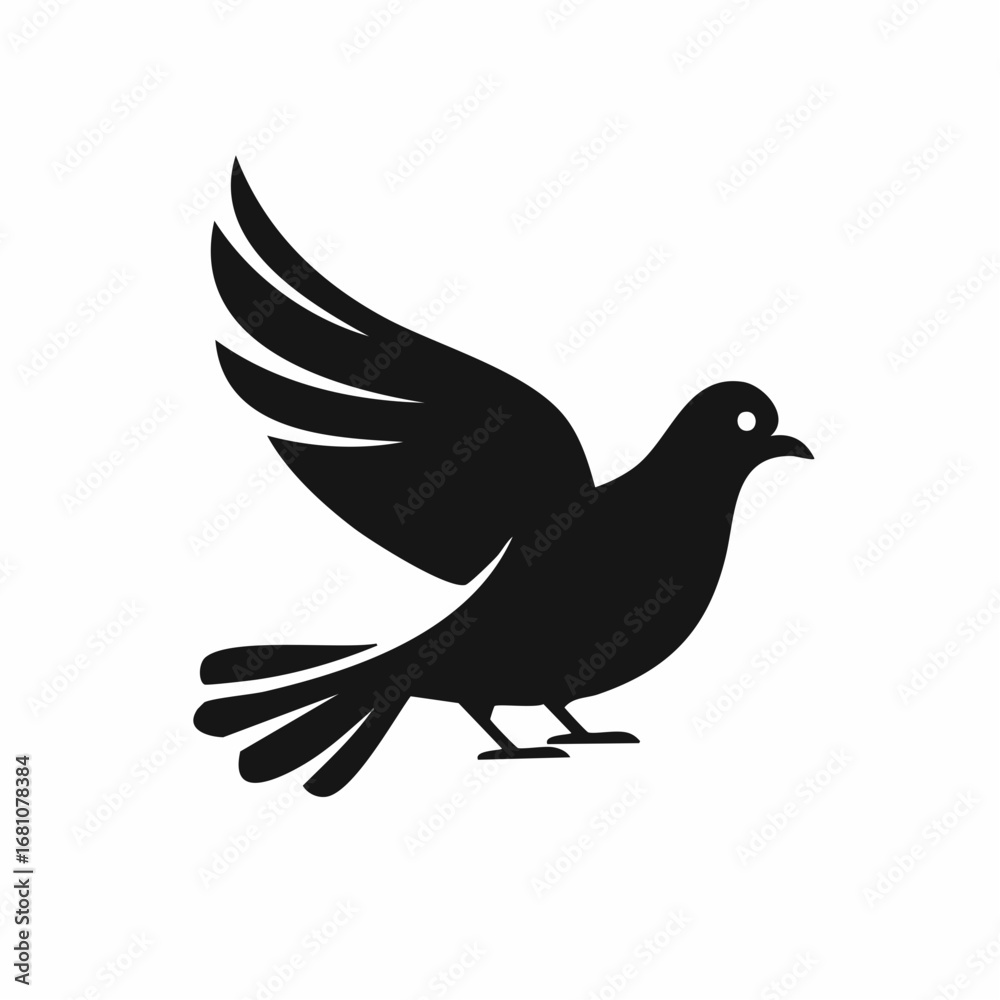 Obraz premium dove bird black silhouette vector, Simple silhouette Design vector icon with white background. Wild bird