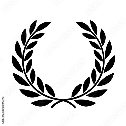 Laurel wreath vector illustration. Laurel wreath with olive leaves. Black and white line illustration of roman greek laurel wreath. Line art	
