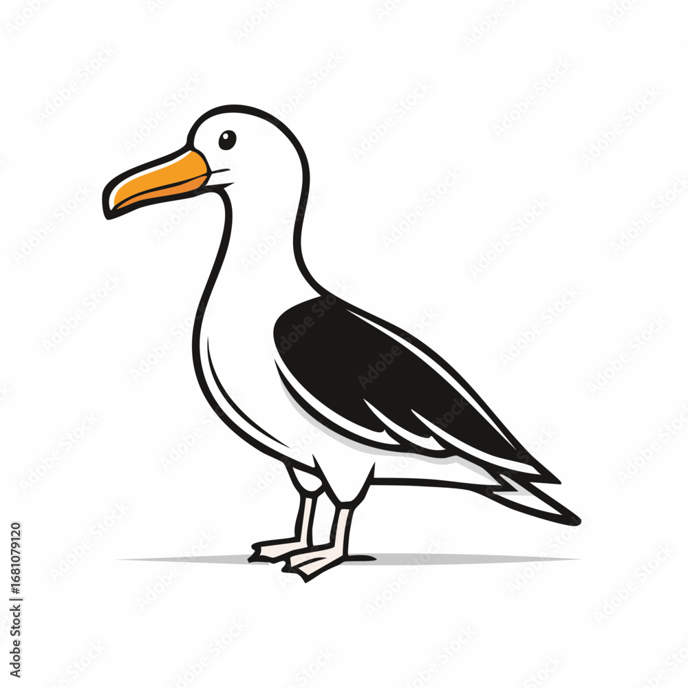 Obraz premium Albatross bird simple black line art image, Black bold outline vector icon, Bird vector illustration