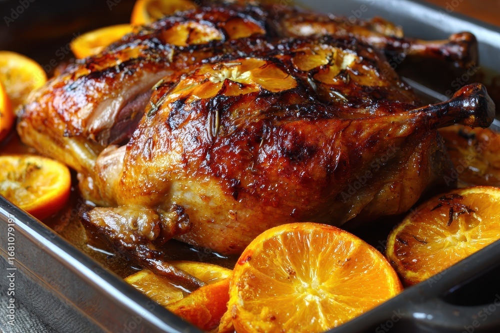 Fototapeta premium Succulent roasted duck with oranges