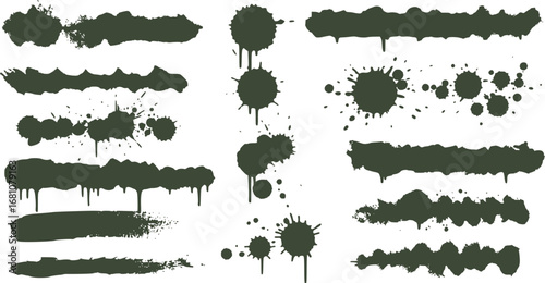 Spray graffiti texture with smudges and drops. Street aerosol clouds vector templates. Spray paint shapes, graffiti mockups, stencil. Street art with splashes and dripping paint. Vector aerosol set